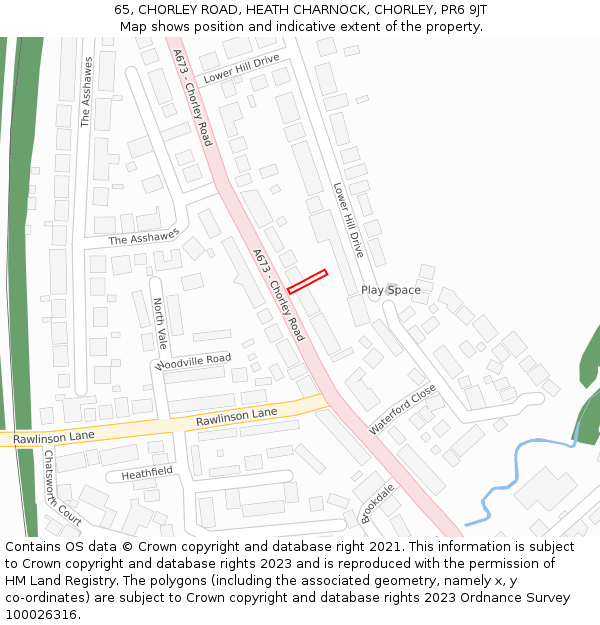 65, CHORLEY ROAD, HEATH CHARNOCK, CHORLEY, PR6 9JT: Location map and indicative extent of plot