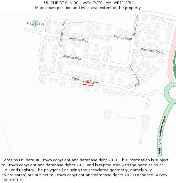 65, CHRIST CHURCH WAY, EVESHAM, WR11 2BH: Location map and indicative extent of plot