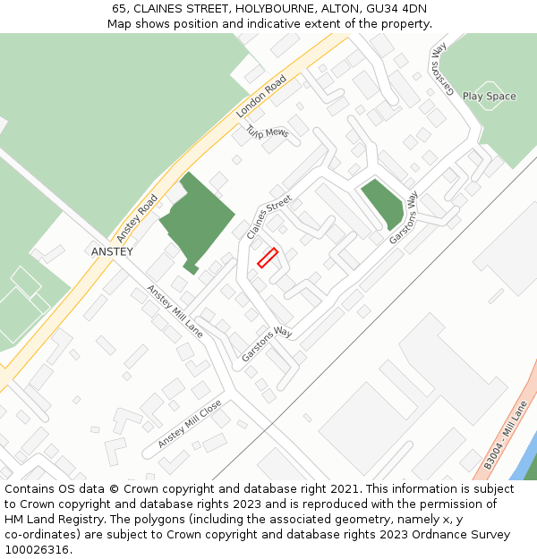 65, CLAINES STREET, HOLYBOURNE, ALTON, GU34 4DN: Location map and indicative extent of plot