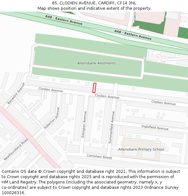 65, CLODIEN AVENUE, CARDIFF, CF14 3NL: Location map and indicative extent of plot