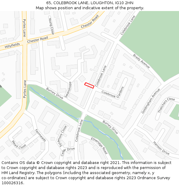 65, COLEBROOK LANE, LOUGHTON, IG10 2HN: Location map and indicative extent of plot