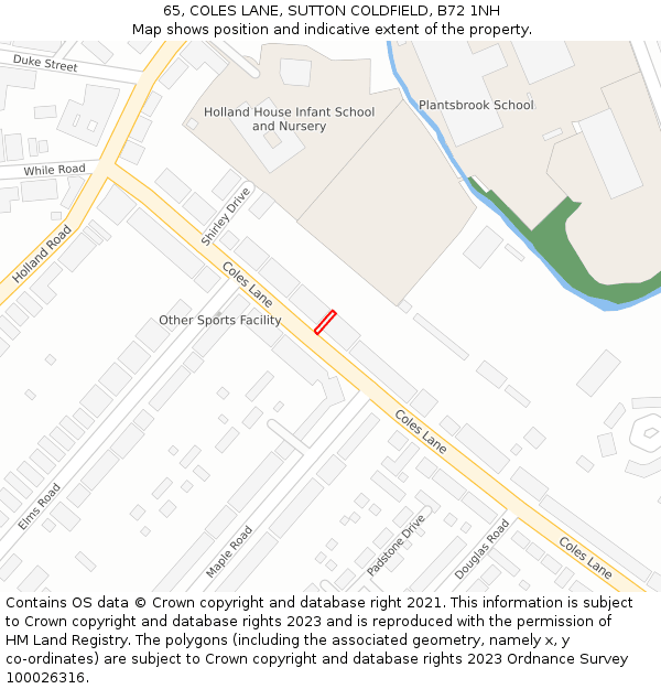 65, COLES LANE, SUTTON COLDFIELD, B72 1NH: Location map and indicative extent of plot