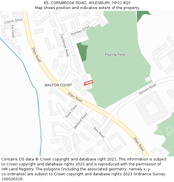 65, CORNBROOK ROAD, AYLESBURY, HP21 8QY: Location map and indicative extent of plot
