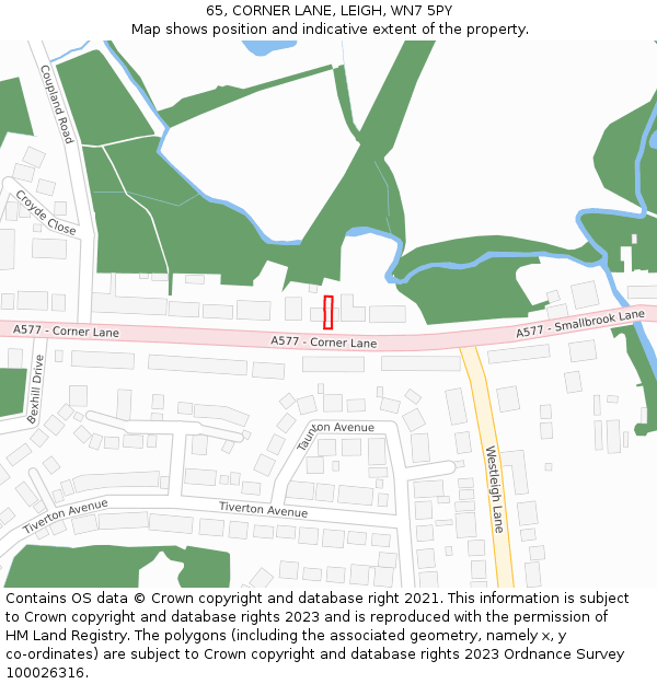 65, CORNER LANE, LEIGH, WN7 5PY: Location map and indicative extent of plot