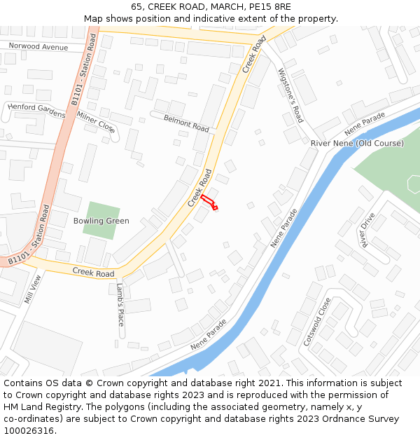 65, CREEK ROAD, MARCH, PE15 8RE: Location map and indicative extent of plot