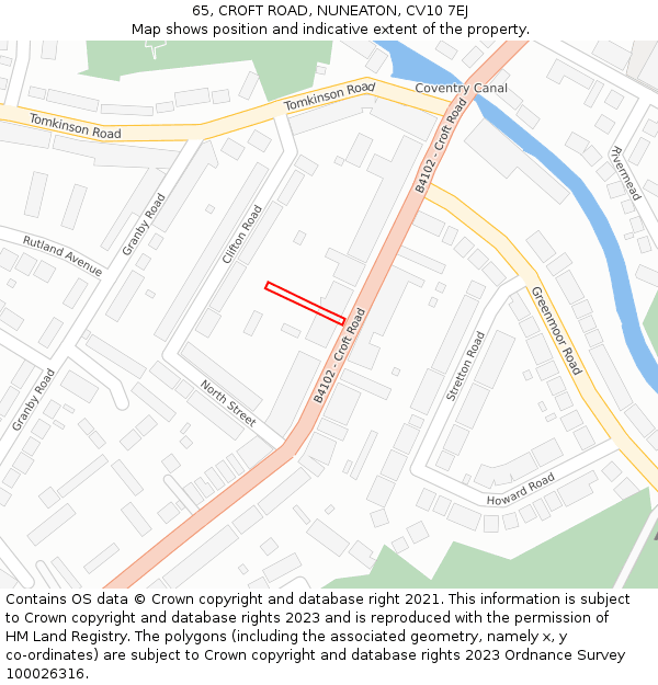 65, CROFT ROAD, NUNEATON, CV10 7EJ: Location map and indicative extent of plot