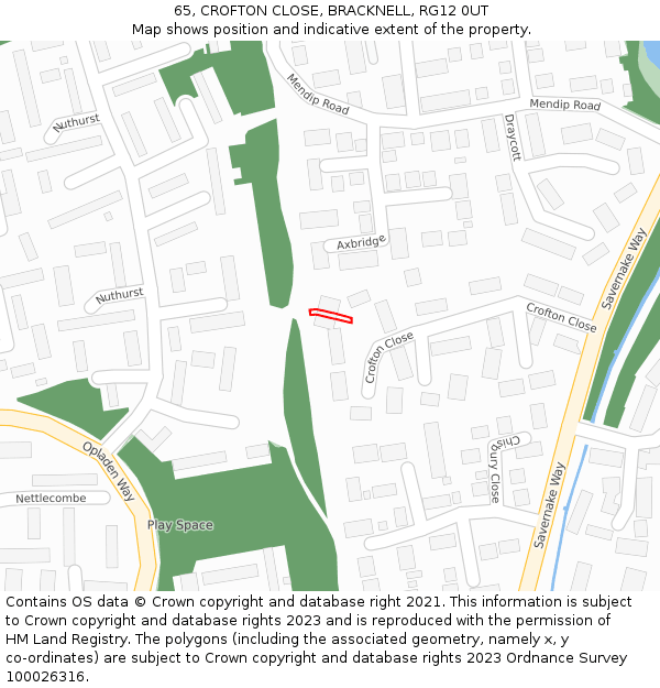 65, CROFTON CLOSE, BRACKNELL, RG12 0UT: Location map and indicative extent of plot