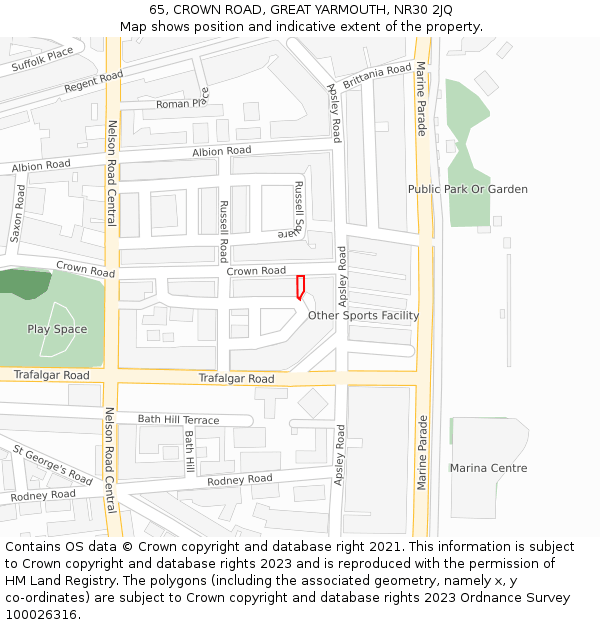 65, CROWN ROAD, GREAT YARMOUTH, NR30 2JQ: Location map and indicative extent of plot