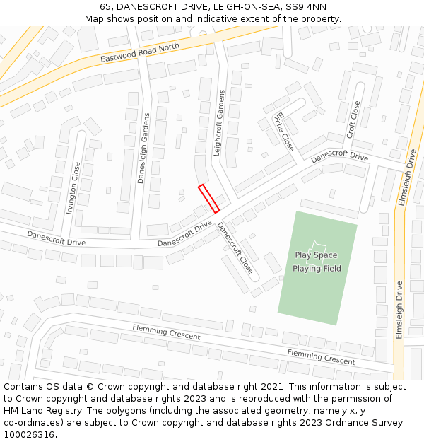 65, DANESCROFT DRIVE, LEIGH-ON-SEA, SS9 4NN: Location map and indicative extent of plot