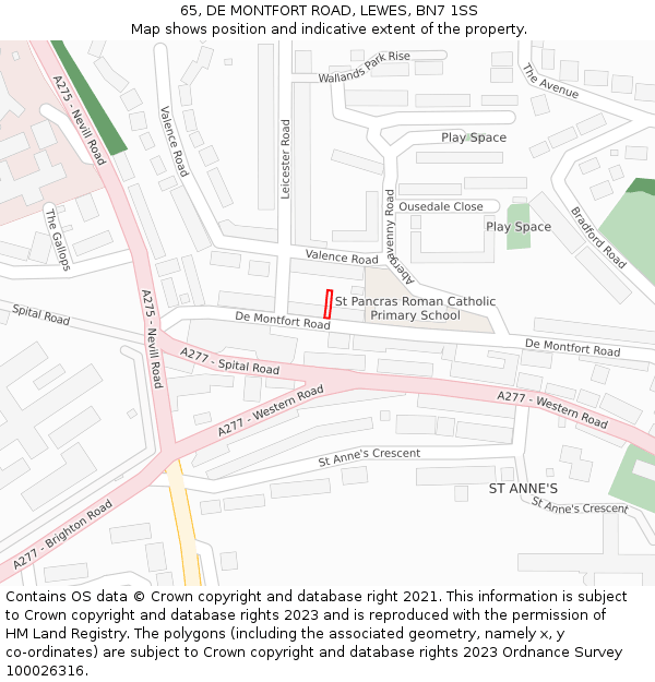 65, DE MONTFORT ROAD, LEWES, BN7 1SS: Location map and indicative extent of plot