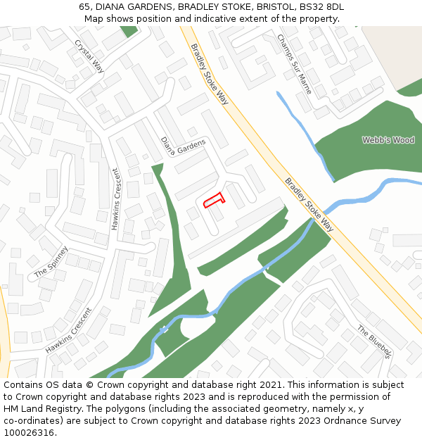 65, DIANA GARDENS, BRADLEY STOKE, BRISTOL, BS32 8DL: Location map and indicative extent of plot