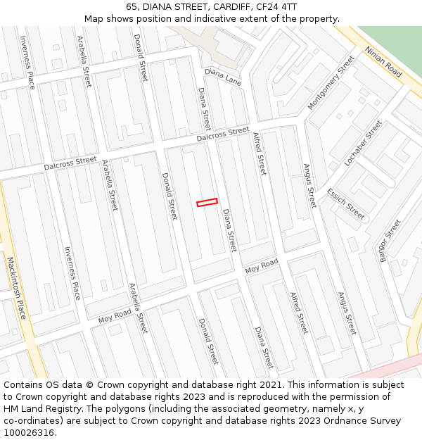 65, DIANA STREET, CARDIFF, CF24 4TT: Location map and indicative extent of plot