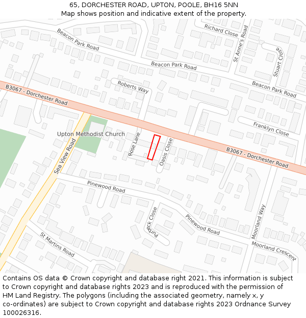 65, DORCHESTER ROAD, UPTON, POOLE, BH16 5NN: Location map and indicative extent of plot