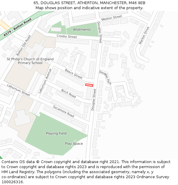 65, DOUGLAS STREET, ATHERTON, MANCHESTER, M46 9EB: Location map and indicative extent of plot