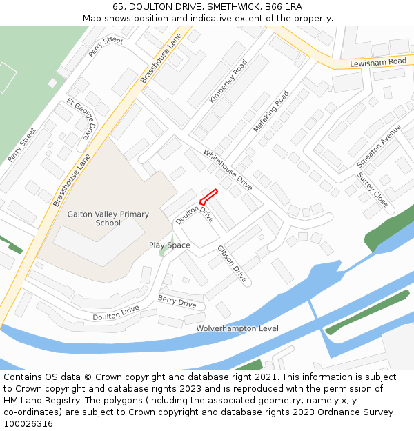 65, DOULTON DRIVE, SMETHWICK, B66 1RA: Location map and indicative extent of plot