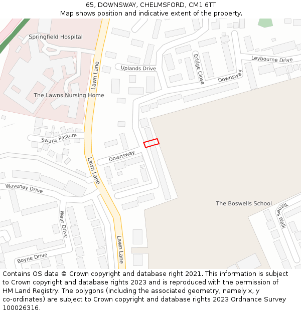 65, DOWNSWAY, CHELMSFORD, CM1 6TT: Location map and indicative extent of plot
