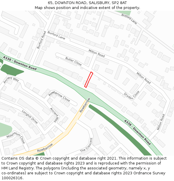 65, DOWNTON ROAD, SALISBURY, SP2 8AT: Location map and indicative extent of plot