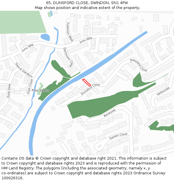 65, DUNSFORD CLOSE, SWINDON, SN1 4PW: Location map and indicative extent of plot