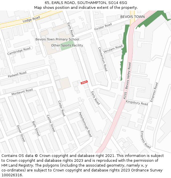 65, EARLS ROAD, SOUTHAMPTON, SO14 6SG: Location map and indicative extent of plot