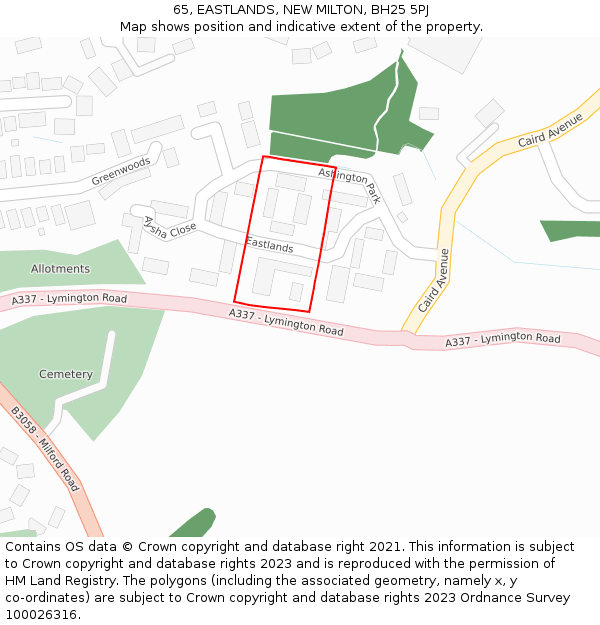 65, EASTLANDS, NEW MILTON, BH25 5PJ: Location map and indicative extent of plot