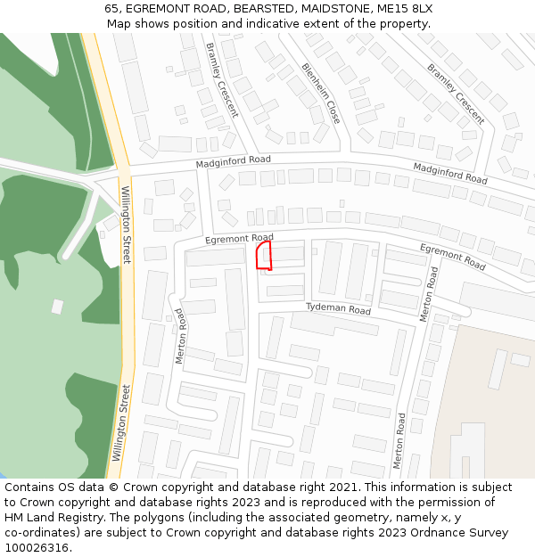 65, EGREMONT ROAD, BEARSTED, MAIDSTONE, ME15 8LX: Location map and indicative extent of plot