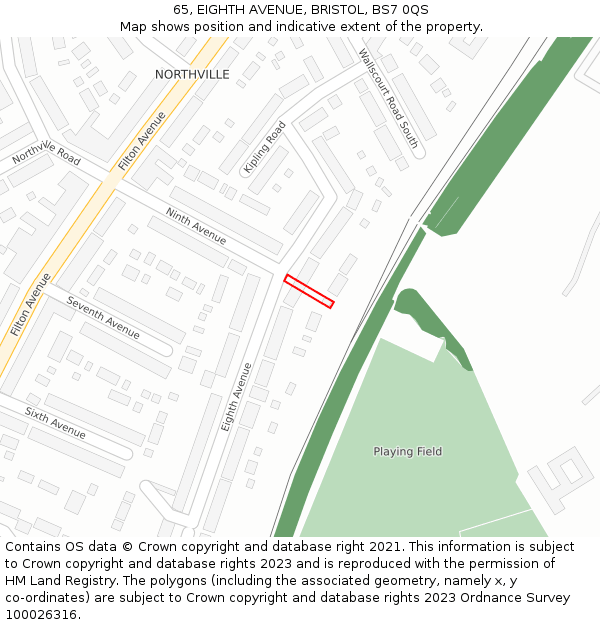 65, EIGHTH AVENUE, BRISTOL, BS7 0QS: Location map and indicative extent of plot