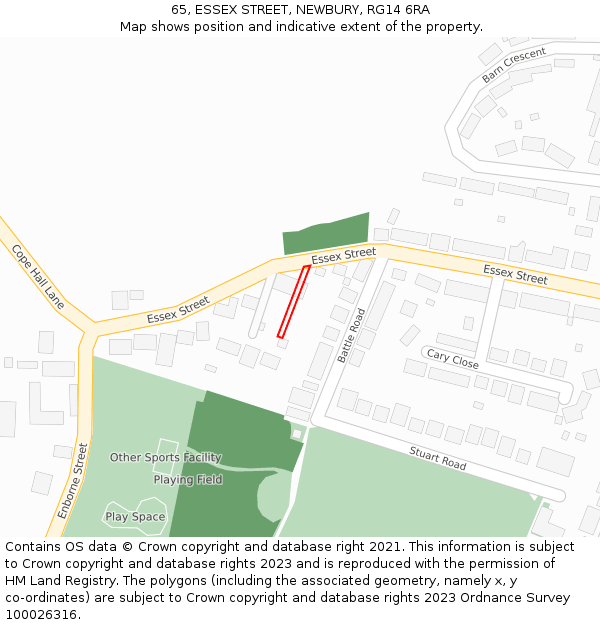 65, ESSEX STREET, NEWBURY, RG14 6RA: Location map and indicative extent of plot