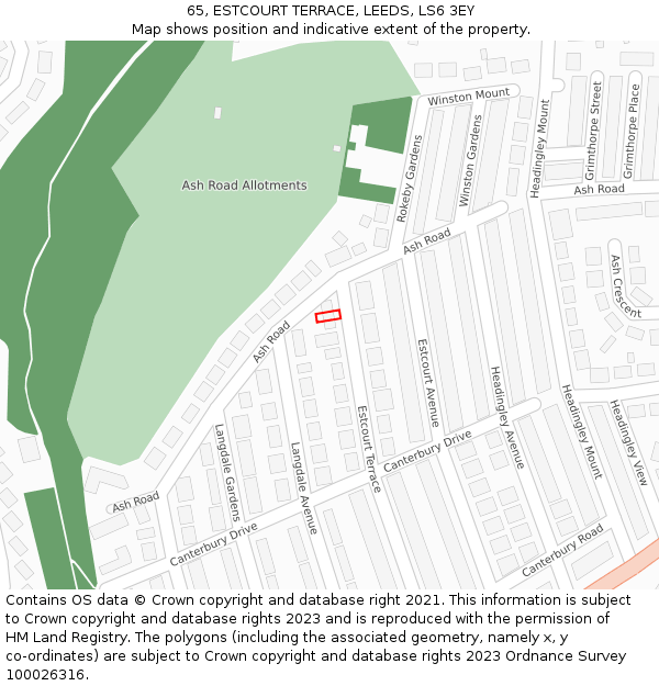 65, ESTCOURT TERRACE, LEEDS, LS6 3EY: Location map and indicative extent of plot