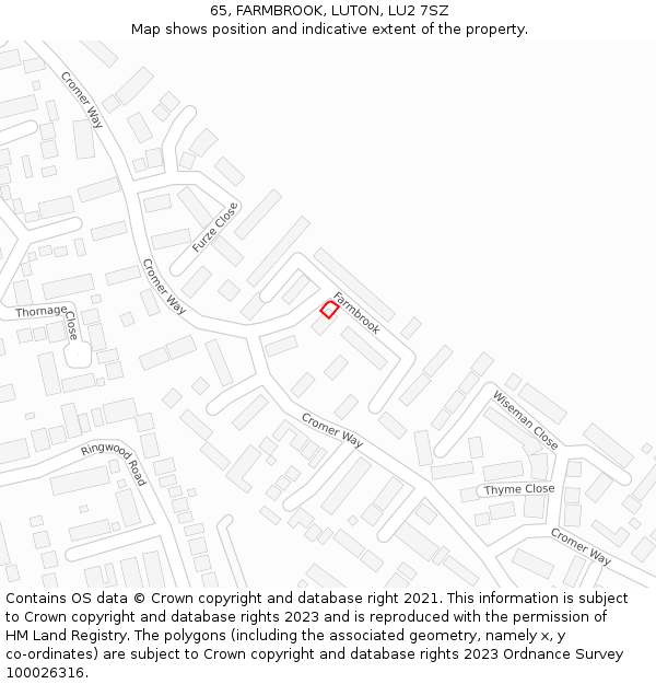 65, FARMBROOK, LUTON, LU2 7SZ: Location map and indicative extent of plot