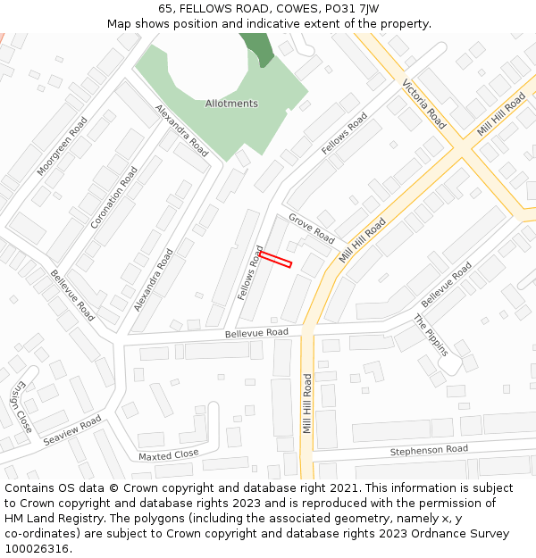 65, FELLOWS ROAD, COWES, PO31 7JW: Location map and indicative extent of plot