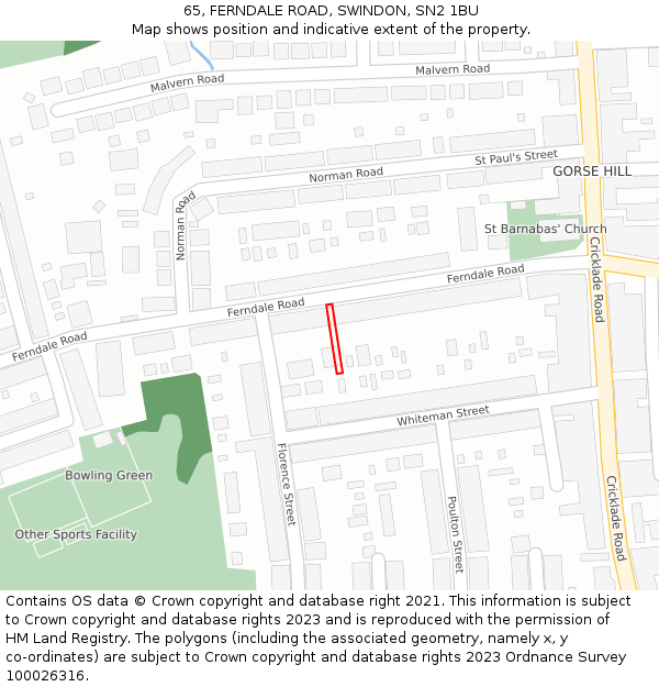 65, FERNDALE ROAD, SWINDON, SN2 1BU: Location map and indicative extent of plot