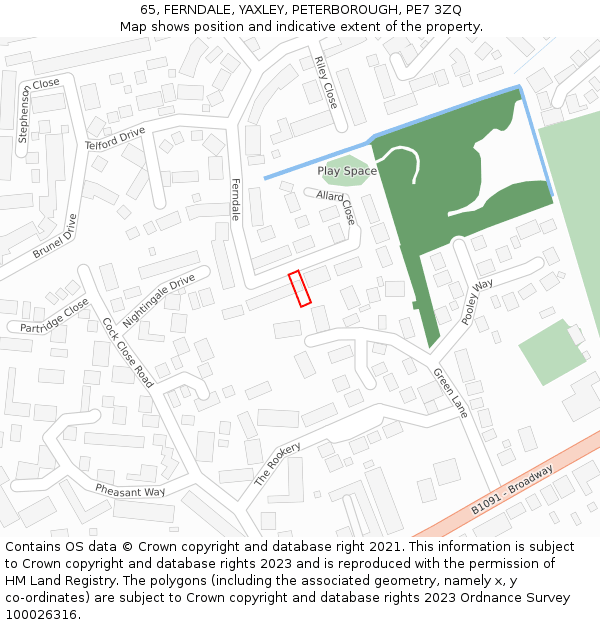 65, FERNDALE, YAXLEY, PETERBOROUGH, PE7 3ZQ: Location map and indicative extent of plot