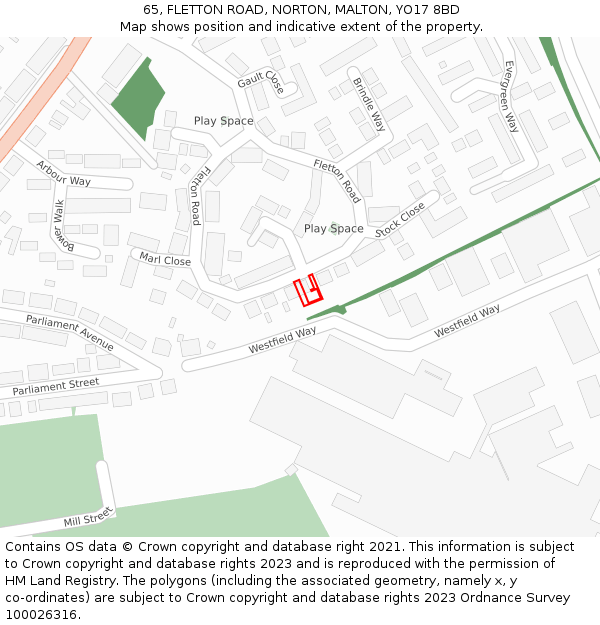 65, FLETTON ROAD, NORTON, MALTON, YO17 8BD: Location map and indicative extent of plot