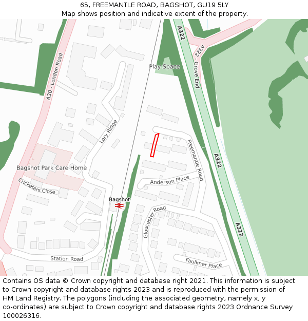 65, FREEMANTLE ROAD, BAGSHOT, GU19 5LY: Location map and indicative extent of plot