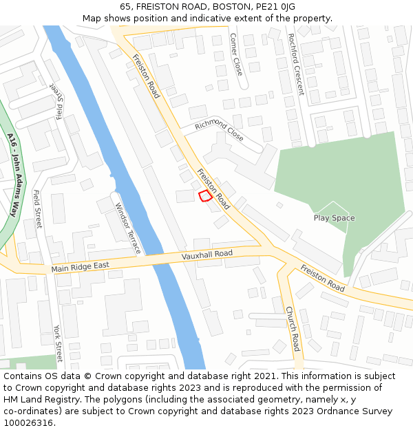 65, FREISTON ROAD, BOSTON, PE21 0JG: Location map and indicative extent of plot