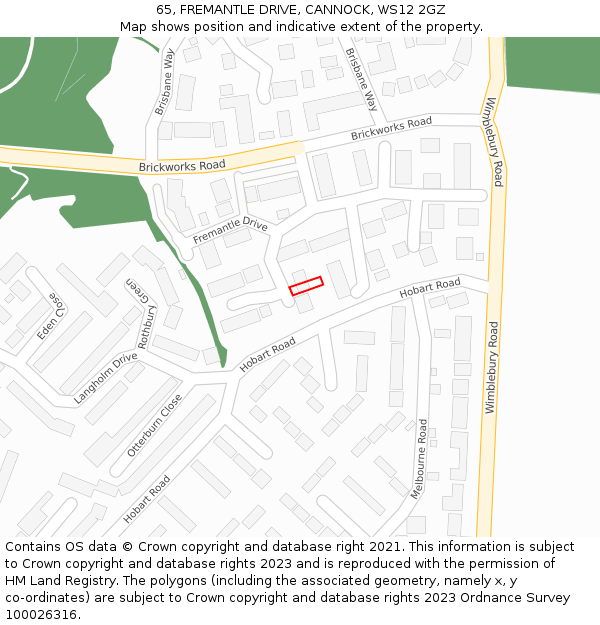 65, FREMANTLE DRIVE, CANNOCK, WS12 2GZ: Location map and indicative extent of plot