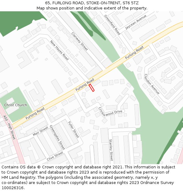 65, FURLONG ROAD, STOKE-ON-TRENT, ST6 5TZ: Location map and indicative extent of plot