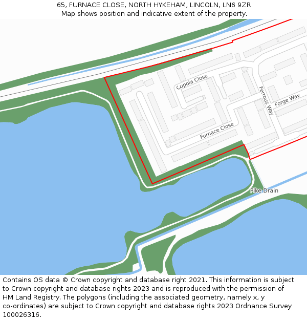 65, FURNACE CLOSE, NORTH HYKEHAM, LINCOLN, LN6 9ZR: Location map and indicative extent of plot