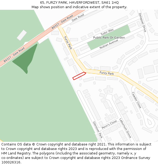65, FURZY PARK, HAVERFORDWEST, SA61 1HQ: Location map and indicative extent of plot