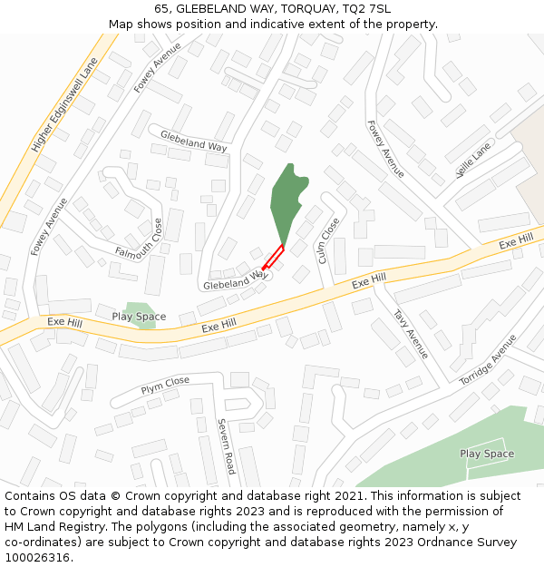 65, GLEBELAND WAY, TORQUAY, TQ2 7SL: Location map and indicative extent of plot