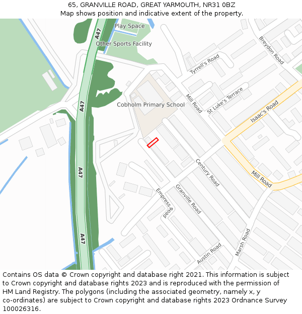 65, GRANVILLE ROAD, GREAT YARMOUTH, NR31 0BZ: Location map and indicative extent of plot
