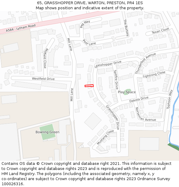 65, GRASSHOPPER DRIVE, WARTON, PRESTON, PR4 1ES: Location map and indicative extent of plot