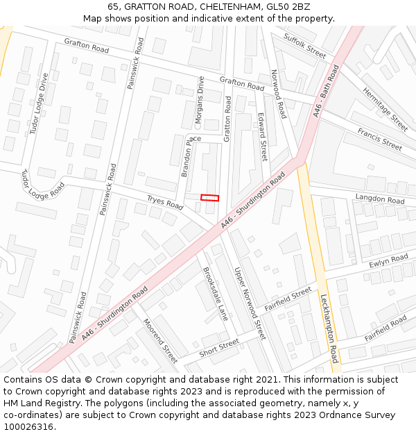 65, GRATTON ROAD, CHELTENHAM, GL50 2BZ: Location map and indicative extent of plot