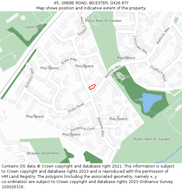 65, GREBE ROAD, BICESTER, OX26 6TY: Location map and indicative extent of plot