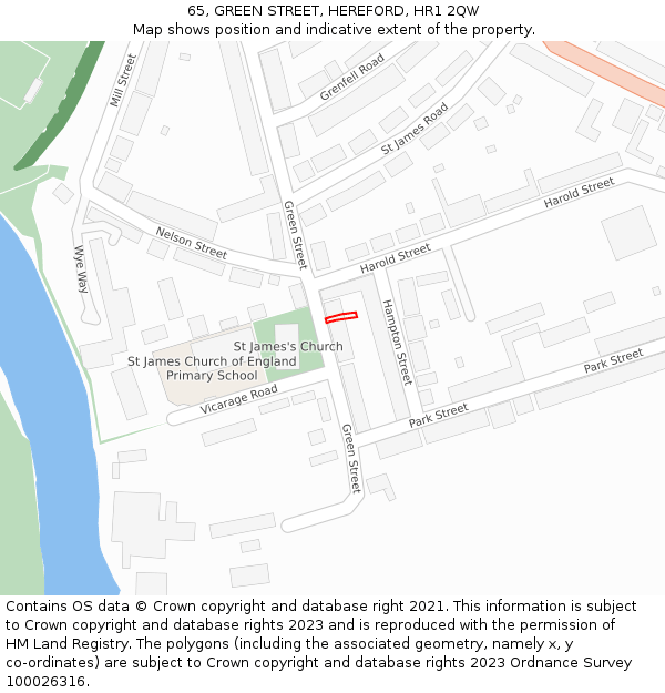 65, GREEN STREET, HEREFORD, HR1 2QW: Location map and indicative extent of plot