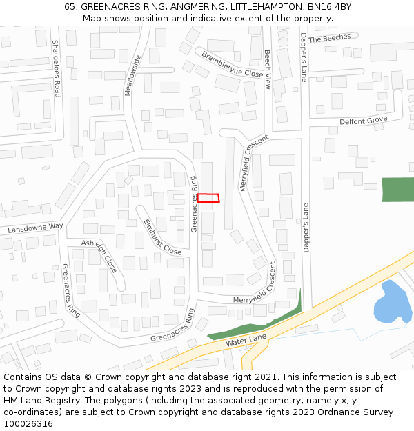 65, GREENACRES RING, ANGMERING, LITTLEHAMPTON, BN16 4BY: Location map and indicative extent of plot