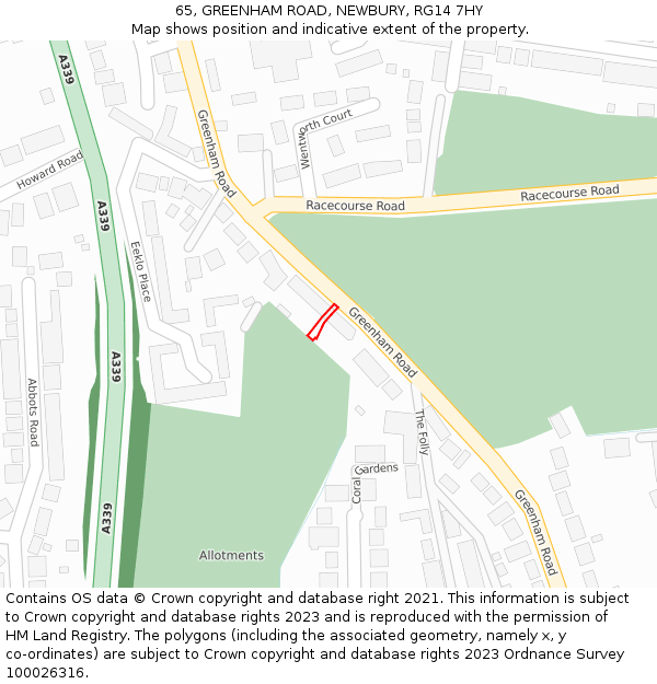 65, GREENHAM ROAD, NEWBURY, RG14 7HY: Location map and indicative extent of plot
