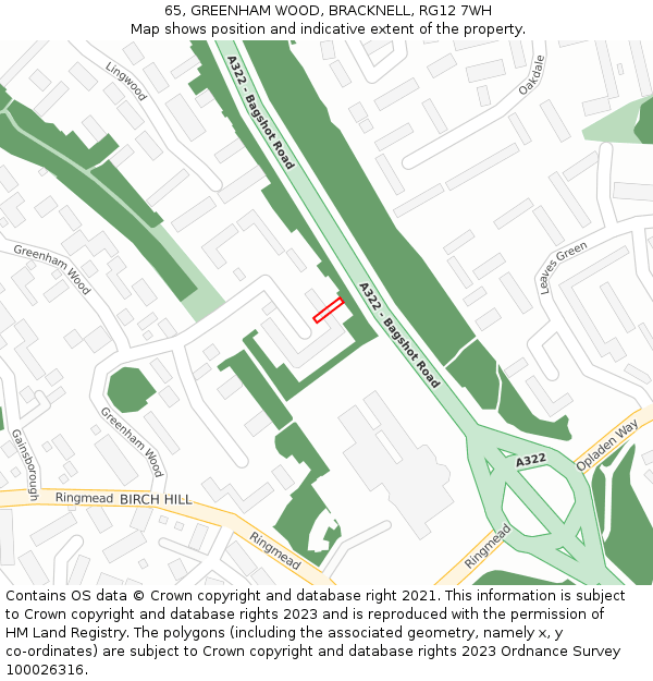 65, GREENHAM WOOD, BRACKNELL, RG12 7WH: Location map and indicative extent of plot