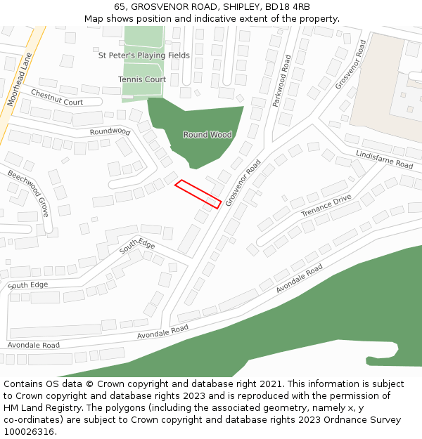 65, GROSVENOR ROAD, SHIPLEY, BD18 4RB: Location map and indicative extent of plot