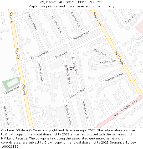 65, GROVEHALL DRIVE, LEEDS, LS11 7EU: Location map and indicative extent of plot